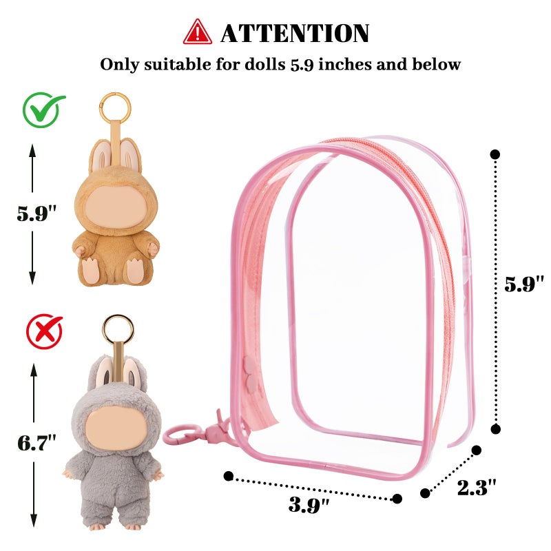 NZNDB Protective Case for Plush Doll, Clear Hanging Display Cases, Crossbody Doll Storage Bag, PVC Storage Case Cover for Figures, Dolls (Pink) - Image 2